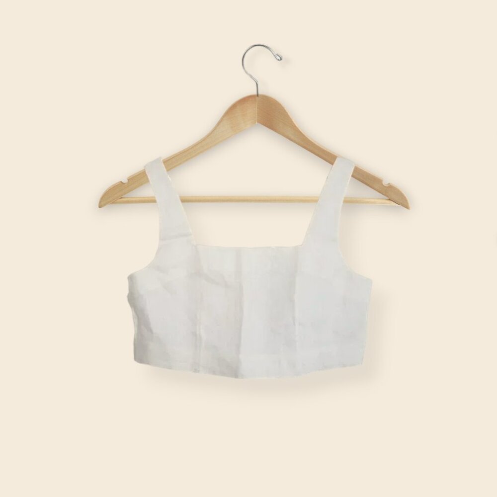 Banana Republic, Linen Square-Neck Cropped Tank, Magnolia Flower Ivory, Size XS